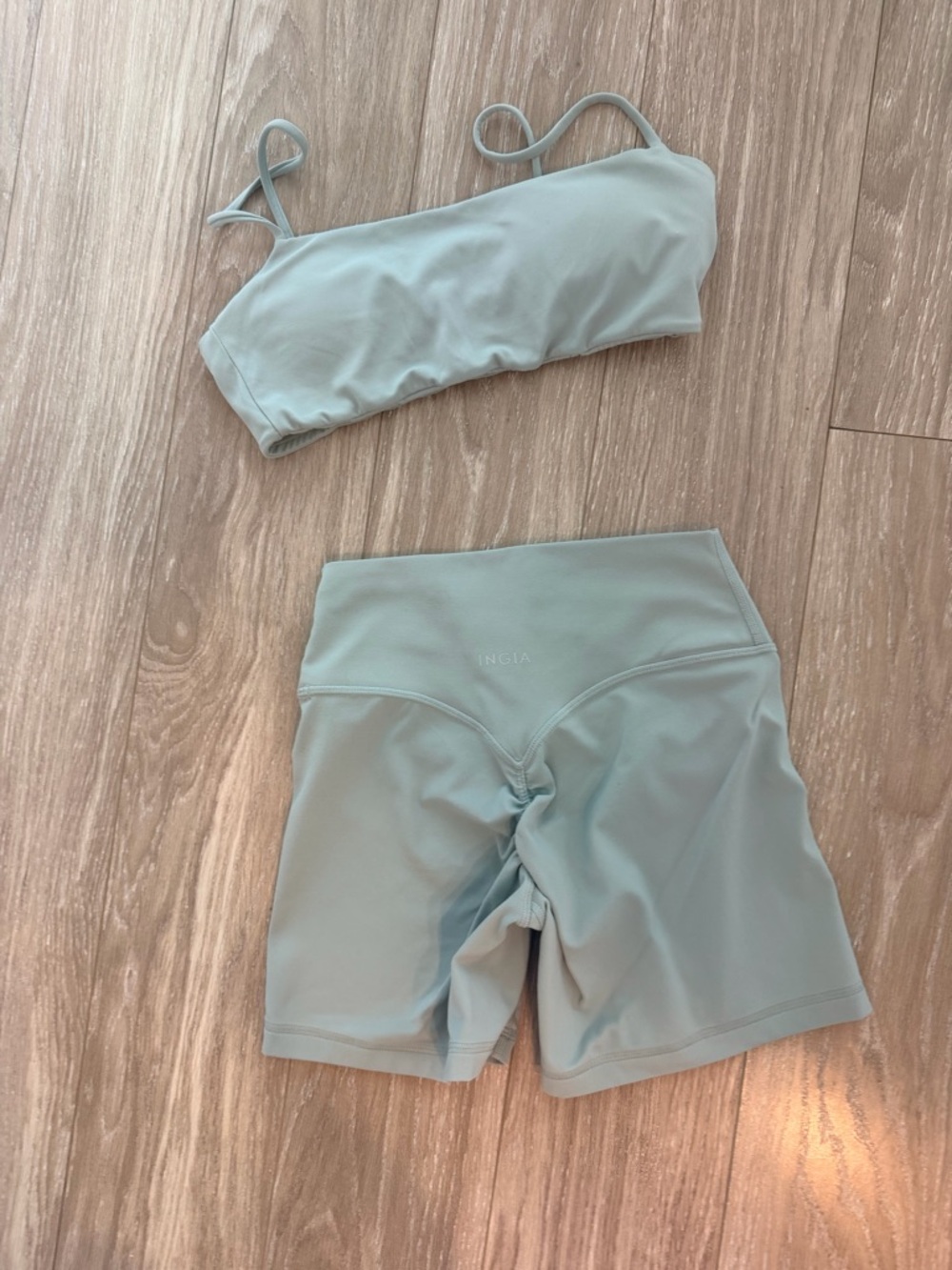 Light Seafoam Green Active Set - Bandeau Top + High-Waist Bike Shorts